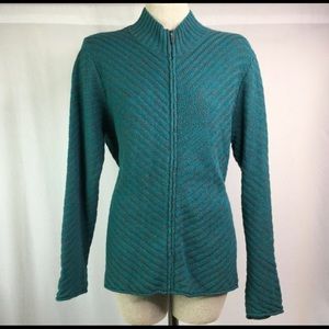 Nomadic Traders Full Zip Cardigan Sweater Teal Green L
